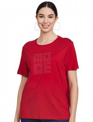 Mode By Red Tape Women Red Round Neck T-Shirt