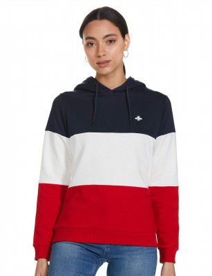 Mode By Red Tape Women's Cotton Hooded Neck Sweatshirt (MHE0004_Midnight Blue_M_Midnight Blue_M)