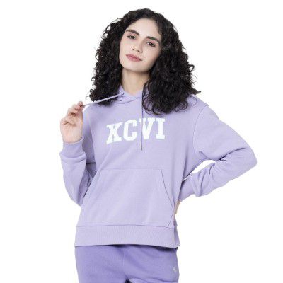 Mode By Red Tape Women's Light Purple Typography Hoodie