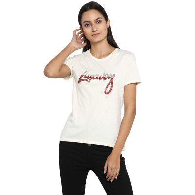 Mode By Red Tape Women's Plain Regular fit T-Shirt (MAT0355_Off White XS)