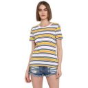 Mode By Red Tape Women's Striped Regular fit T-Shirt (MAT0509_Yellow S)...