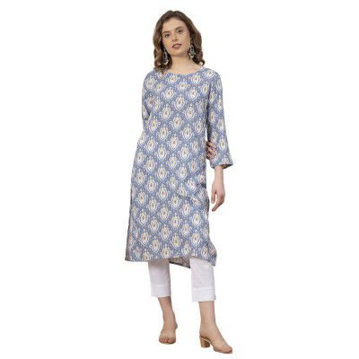 Mode Women's Rayon Printed Regular Kurta (MFK0054_Blue