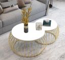 Modern Round Coffee Table Sets - Stacking Nesting Table with Metal Frame & White Finish...