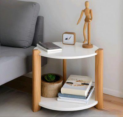 Modern Round Side Table, Home Decor for Living Room, Bed Side Table, 2-Tier White Shelves, 30 x 30 x 40 cm