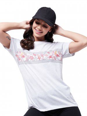 Modeve Women Printed Cotton Blend Half Sleeve Round Neck T-Shirt for Summer