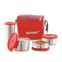 MODWARE King Meal Stainless Steel Lunch Box Set with Insulated Carry Bag (Red)...