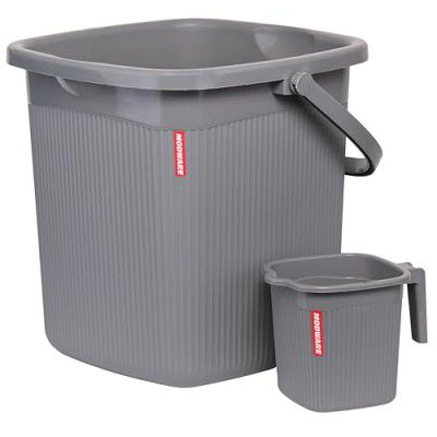 Modware Square Ribbon Plastic Bucket Set with Mug