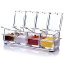 MOKSHAYLO Spice Box with 4 Square Containers and Spoons | Transparent Condiment Storage Set with Hinged Lids and Tray...