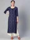 mokshi Women Printed Viscose Rayon Straight Kurta  (Blue)...