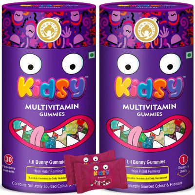 Mom & World Kidsy Multivitamin Gummies for Kids, Chewable Gummies, No Gelatin, For Daily Nourishment, 30 (Strawberry) Gummies x Pack Of 2