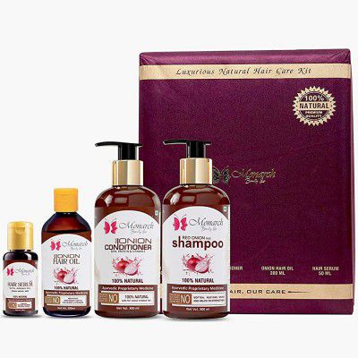 Monarch Red Onion Black Seed Netural Ultimate Hair Care Kit-Onion Conditioner, Shampoo, Hair Oil & Argan Hair Serum-Net Vol 850ML