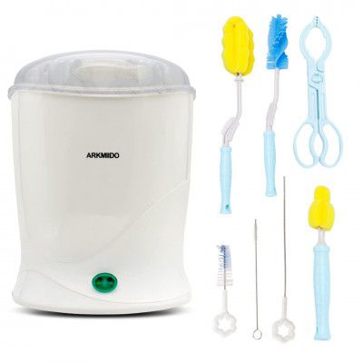 MonBebe Steam Sterilizer for Baby Bottles Pacifiers and Breast Pumps with Bottle Brush Set Large Capacity-Fits 6 Bottles and 99.9% Cleaned in 10 Mins