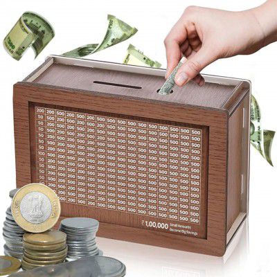 Money Saving Box for Adult 100000 -Money Box, Wooden Money Saving Box,1 Lakh Money Saving Box