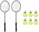 Monika Sports 2 Double Shaft Racquet with 6 pc Nylon Shuttle Badminton Kit...