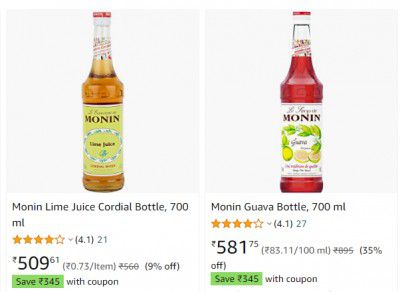 Monin Flavoured Syrup & Beverages | Up to Extra ₹450 off via Coupons