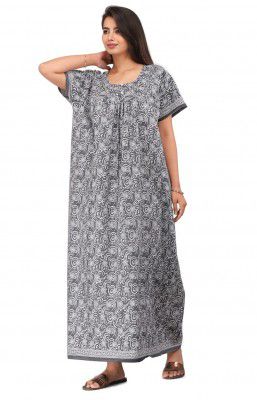 Monique Brand Women's Cotton Night Dress Flower Printed Ankle Length Night Gown Maxi | Nighty | Round Neck 2383 (Free Size)