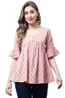 Monira Womens Pure Cotton Jaipuri Printed Short Top (MONJPR703 Peach)