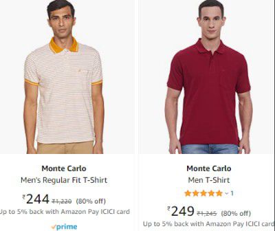 Monte Carlo Men's T-Shirt Upto 80% Off