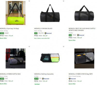 Upto 78% OFF - Monvelli Gym Bags | Starts At ₹143