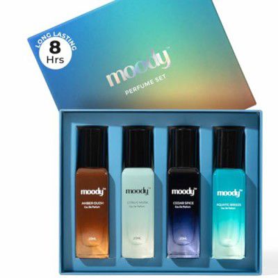 Moody Perfume Gift Set for Men | Eau De Parfum | Combo Pack 4x20 ml | All Day Fragrance | Long Lasting upto 8 hours | Travel Size | Valentine's Day Gift | Luxury Scent | Pocket Friendly | Pack of 