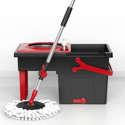 Mop with Bucket- UPC Upgraded Hands-Free Squeeze Microfiber Flat Spin Mop  (Transformer Mop-Black)
