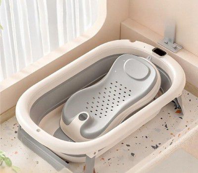 Moppets New Born Baby Silicone Bather/Bath Rack/Infant Bath seat for 0-6 Months Small (Grey)