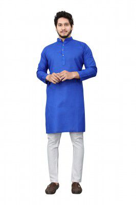 More & More Men's Cotton Blend Straight Kurta Royal Blue