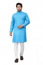 More & More Men's Cotton Blend Straight Kurta Sky Blue...