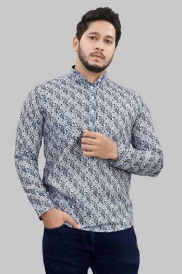 More & More Men Self Design Polyester Straight Kurta (White, Blue)