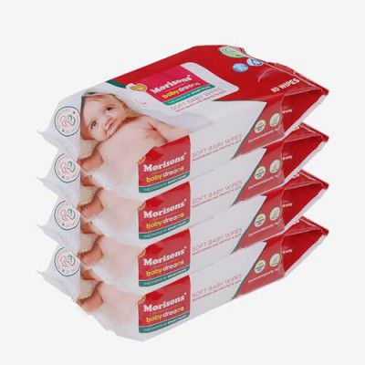 Morisons Baby Dreams Gentle Premium Wet Wipes with Aloe Extracts & Vitamin E | 80s Pack of 4