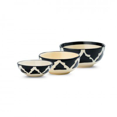 Moroccan Print Black Ceramic Bowls Set of 3