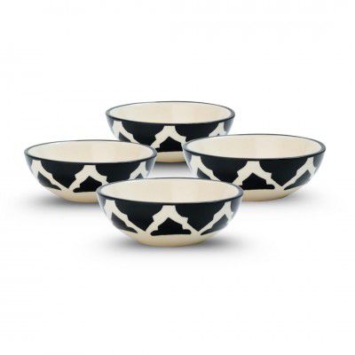 Moroccan Print Black Ceramic Chutney & Dip Bowl Set of 4 (75ml Each)