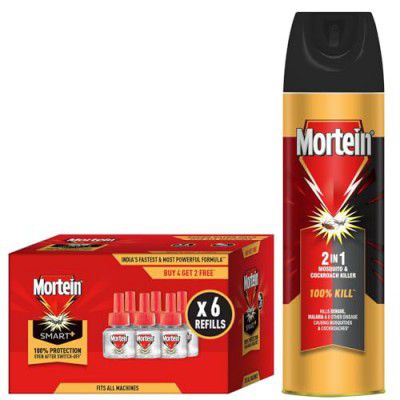 Mortein Insta5 Mosquito Repellent Liquid Refill - 45ml x 6 & 2 in 1 Mosquito and Cockroach Killer Spray - 200ml