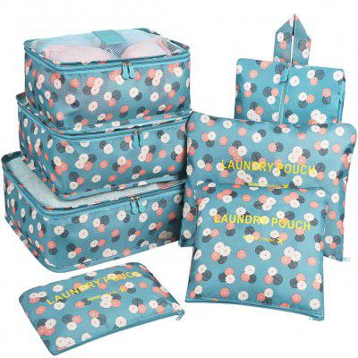 Mossio - Travel Organizer,Mossio Durable Compression 3 Packing Cubes 3 Laundry Bag 1 Shoe Bag Blue Flower