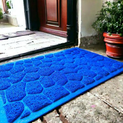 Motella Crafts PVC Cushion Noodle Stone design Modern Mat for Home Entrance, Indoor Outdoor Anti Slip PVC Floor Mat for Bedroom Kitchen, Office (40*60 CM(16*24 inch), Blue)