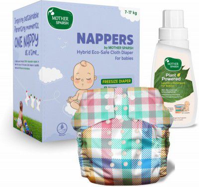 Mother Sparsh Nappers Free Size Cloth Diaper + 1 Hybrid Soaker Pad & Baby Detergent - 200ml