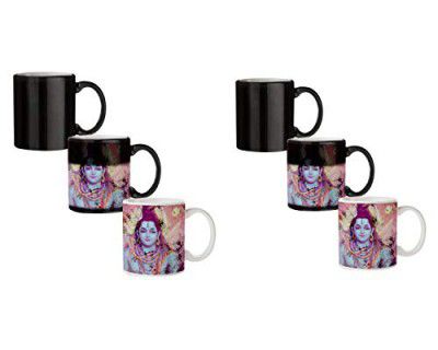 Motivate Box Ceramic Shiva Painted Magic Mugs, 330 Ml, Multicolor, 2 Piece