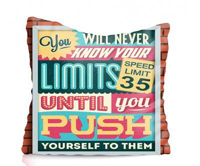 MOZIX Motivational Quotes Know Your Limits Printed Micro Super Shine Satin Cushion Cover Without Filler (16 X 16 inch)
