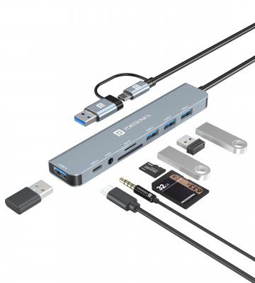 Portronics Mport 8 Plus Dual Plug 8-in-1 Docking Station/Hub with AUX, USB 3.0