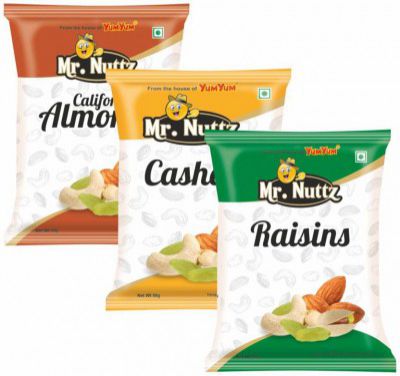 Mr.Nuttz Premium Dry Fruits Combo Pack 150g (Badam, Kaju & Kishmish) - Almonds, Cashews, Raisins (3 x 50 g)