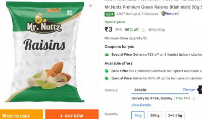 Mr.Nuttz Premium Green Raisins (Kishmish) 50g Seedless Dry Fruits - Raisins (50 g)