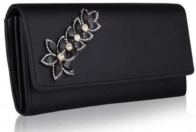 MR. RAAQ CREATION Women's and Girls Hand Clutch Mobile Hand Purse Wallet 4 Card Slot (Black)