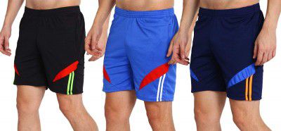 MRD DESIGNER HUB Mens Running Shorts - Pack of 3 ( Black, Navy Blue, Royal Blue , Free Size)