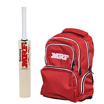 MRF English Willow Cricket BAT Grand Junior Size 6 with Cricket Back Pack