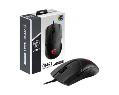 MSI USB Clutch GM41 Lightweight Gaming Mouse - 16000 DPI Optical Sensor, Symmetrical, 60M+ Click OMRON Switches, 6-Buttons, FriXion-Free Cable, 1ms Latency, RGB Mystic Light, 65g - Wired