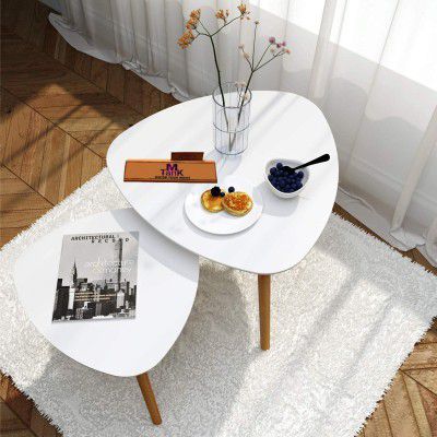 MTank Coffee Table for Living Room, Set of 2 Nesting Side Coffee Tables, Stable and White Tabletop