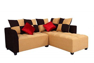 Muebles Casa Cornett L-Shaped Fabric CASA022 Five Seater Sofa (Beige and Brown)