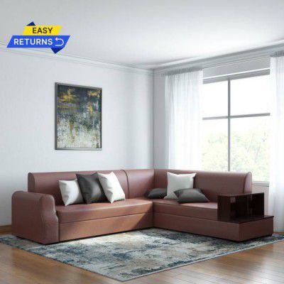 MUEBLES CASA Marco Leatherette 6 Seater Sofa  (Finish Color - Brown, Knock Down)