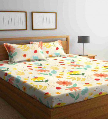 Multicolor Floral 300 TC Cotton Blend Queen Sized Bed Sheets with 2 Pillow Covers