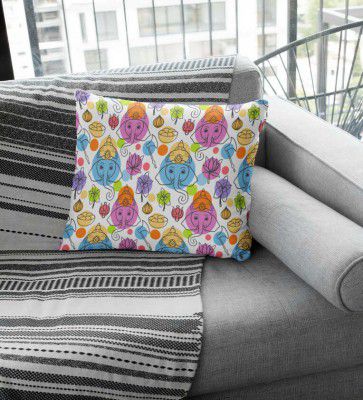 Multicolor Ganesha Satin 16 x 16 Inches Cushion Cover
